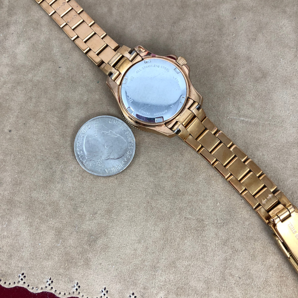 Vintage Fossil Teal Watch Rose Gold Crystal Bezel - Picture 4 of 6